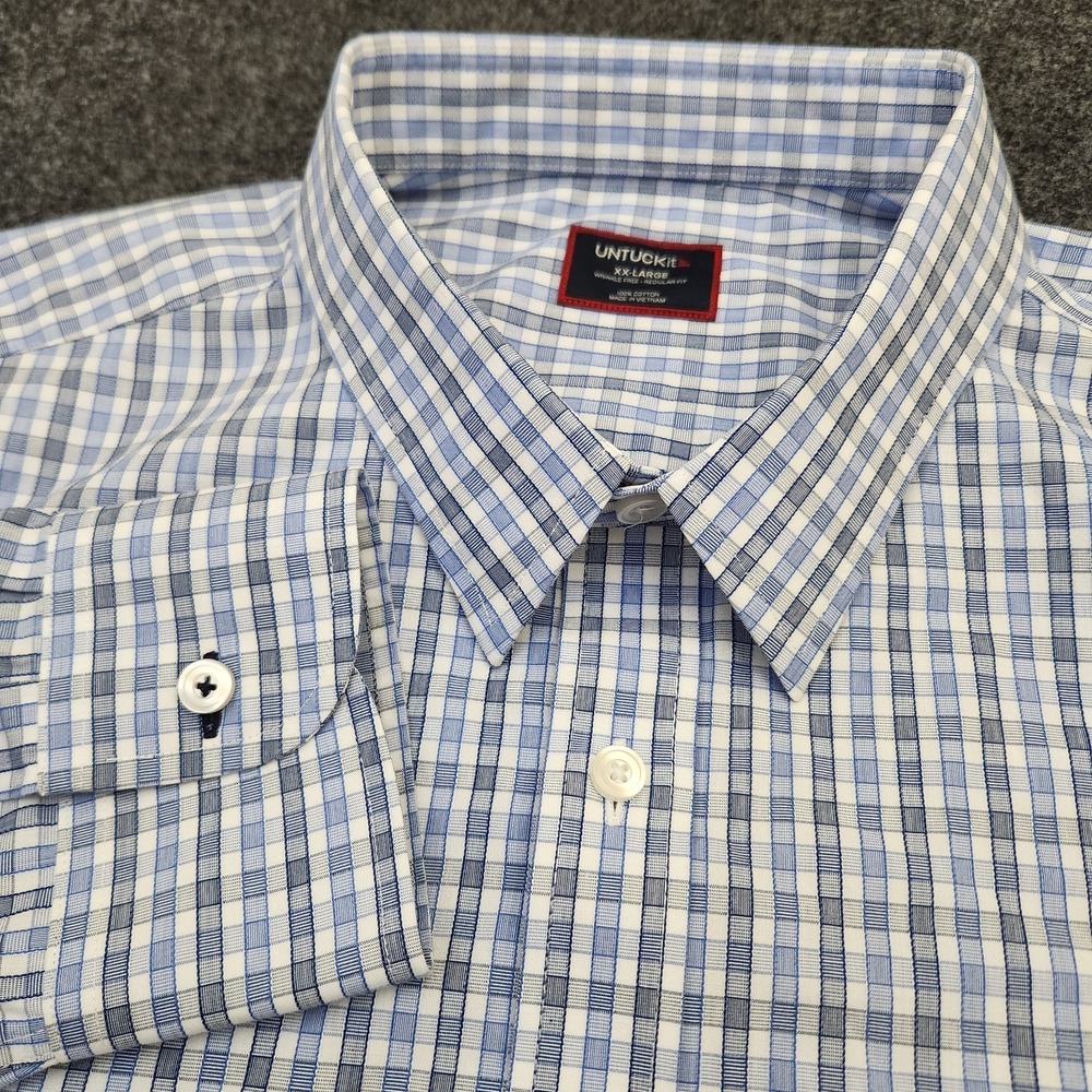 UNTUCKit Shirt Mens XXL Blue Check Long Sleeve Wrinkle Free Button Up DURIF-WF